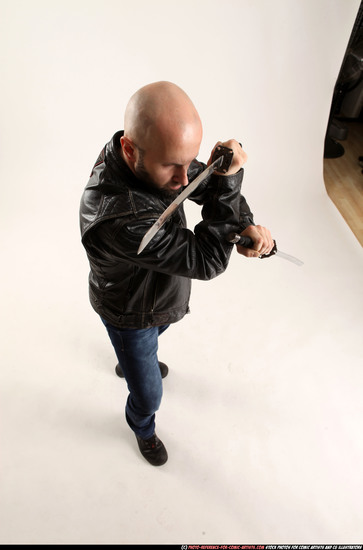 Man Adult Athletic White Fighting with sword Standing poses Casual