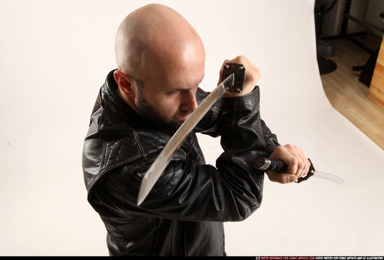 Man Adult Athletic White Fighting with sword Standing poses Casual