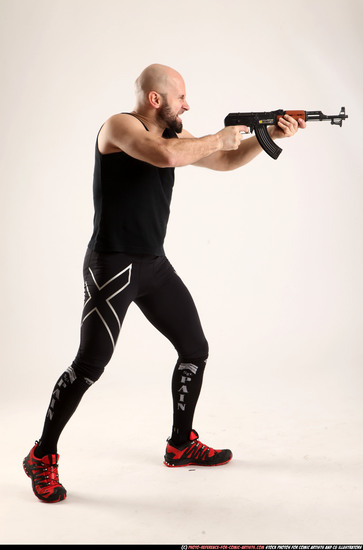 Man Adult Athletic White Fighting with submachine gun Standing poses Army