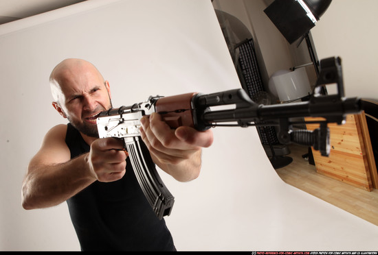 Man Adult Athletic White Fighting with submachine gun Standing poses Army