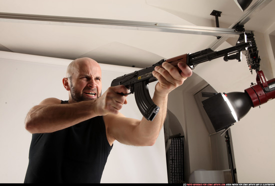 Man Adult Athletic White Fighting with submachine gun Standing poses Army