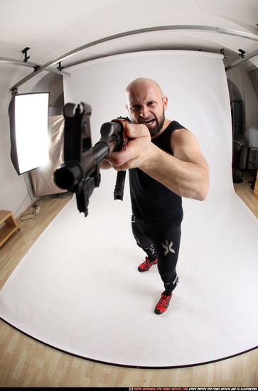 Man Adult Athletic White Fighting with submachine gun Standing poses Army