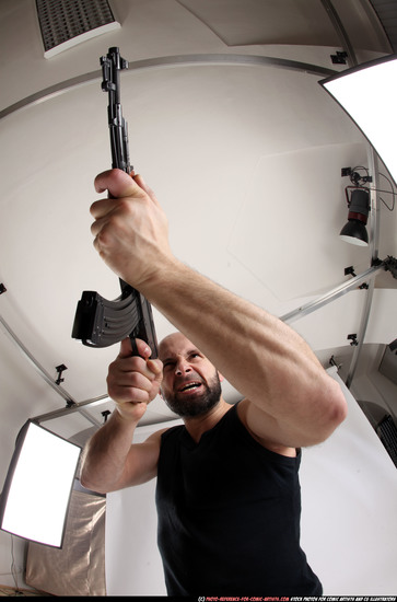 Man Adult Athletic White Fighting with submachine gun Standing poses Army