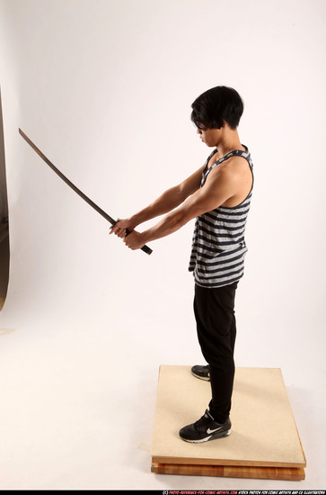 Man Young Athletic Fighting with sword Standing poses Casual Asian