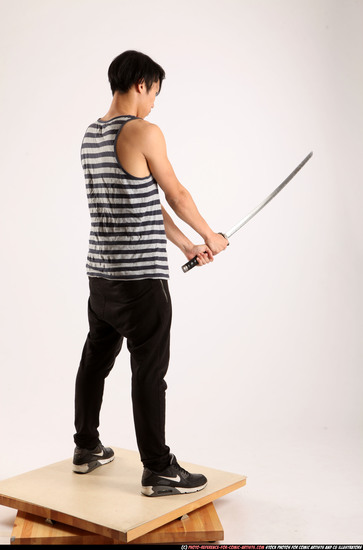 Man Young Athletic Fighting with sword Standing poses Casual Asian