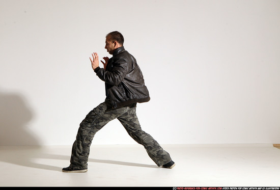 Man Adult Athletic White Fist fight Moving poses Jacket