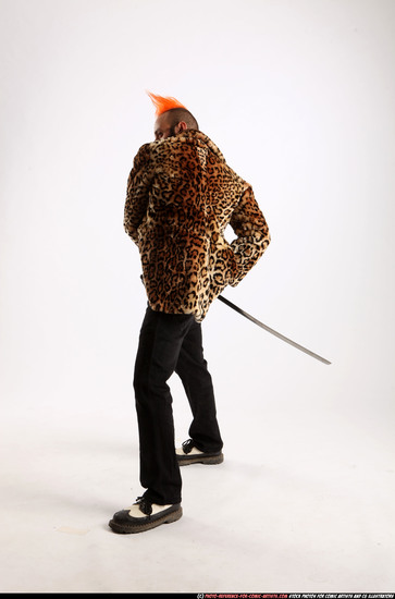 Man Adult Athletic White Fighting with sword Standing poses Coat