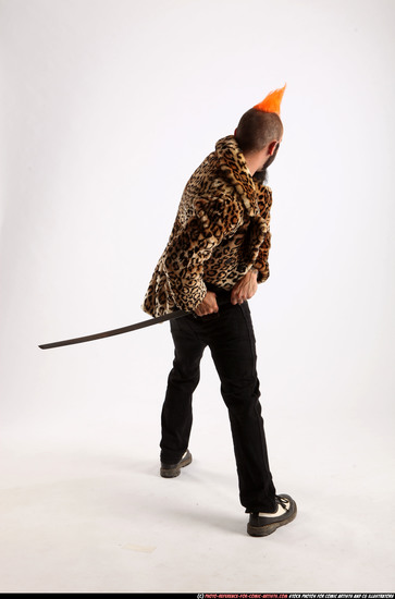 Man Adult Athletic White Fighting with sword Standing poses Coat