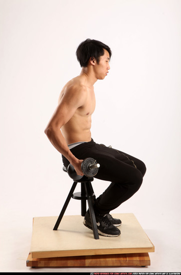 Man Young Athletic White Fitness poses Sitting poses Pants