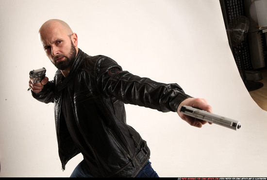 Man Adult Athletic White Fighting with gun Standing poses Casual