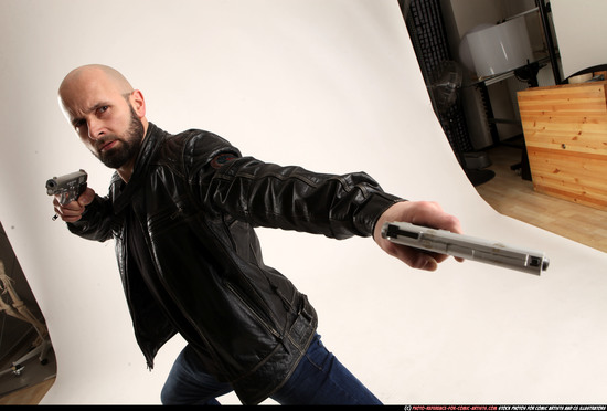 Man Adult Athletic White Fighting with gun Standing poses Casual