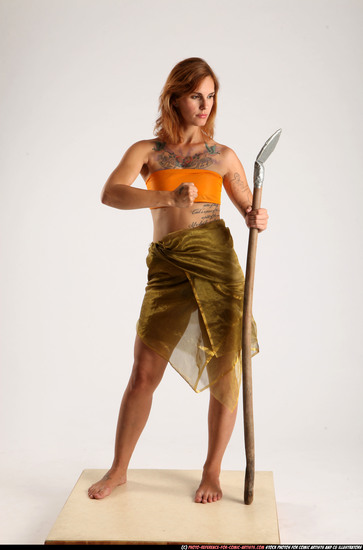 Woman Adult Athletic White Fighting with spear Standing poses Army