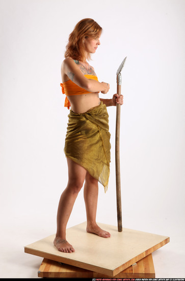 Woman Adult Athletic White Fighting with spear Standing poses Army