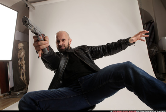 Man Adult Athletic White Fighting with gun Moving poses Jacket