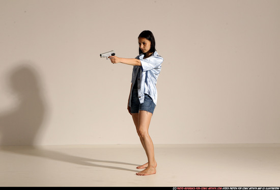 Woman Young Athletic White Fighting with gun Moving poses Casual