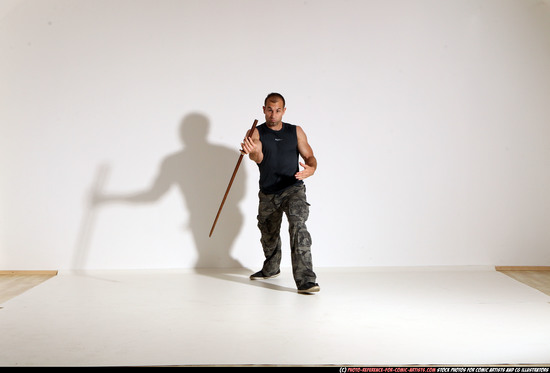 Man Adult Athletic White Fighting with sword Moving poses Army