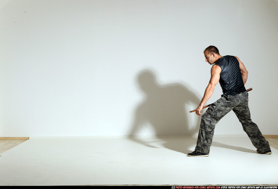 Man Adult Athletic White Fighting with sword Moving poses Army