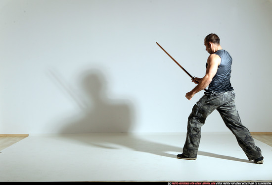 Man Adult Athletic White Fighting with sword Moving poses Army