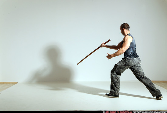 Man Adult Athletic White Fighting with sword Moving poses Army