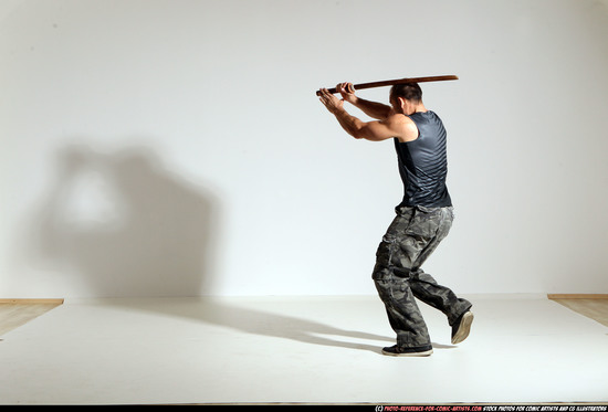 Man Adult Athletic White Fighting with sword Moving poses Army