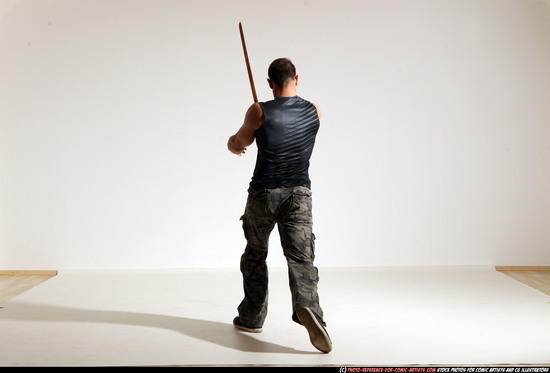 Man Adult Athletic White Fighting with sword Moving poses Army