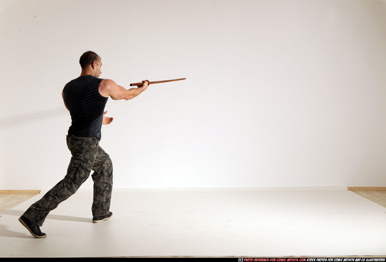 Man Adult Athletic White Fighting with sword Moving poses Army