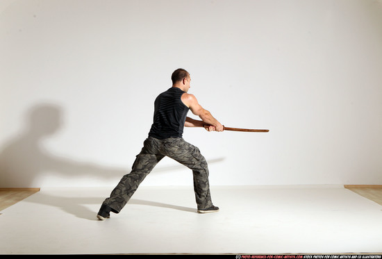 Man Adult Athletic White Fighting with sword Moving poses Army