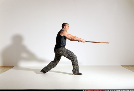 Man Adult Athletic White Fighting with sword Moving poses Army