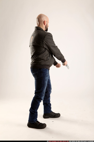 Man Adult Athletic White Fighting with gun Standing poses Jacket