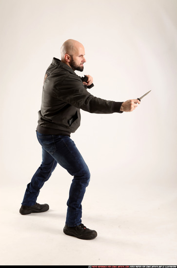 Man Adult Athletic White Fighting with knife Standing poses Army