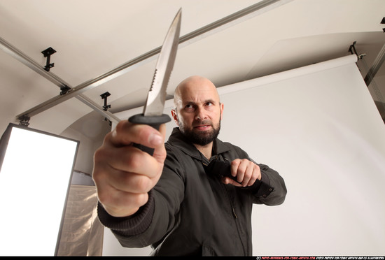 Man Adult Athletic White Fighting with knife Standing poses Army