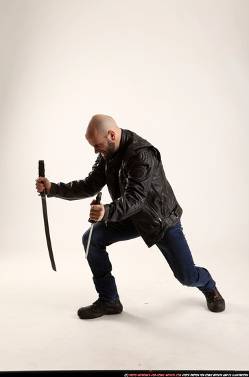 Man Adult Athletic White Fighting with sword Standing poses Casual