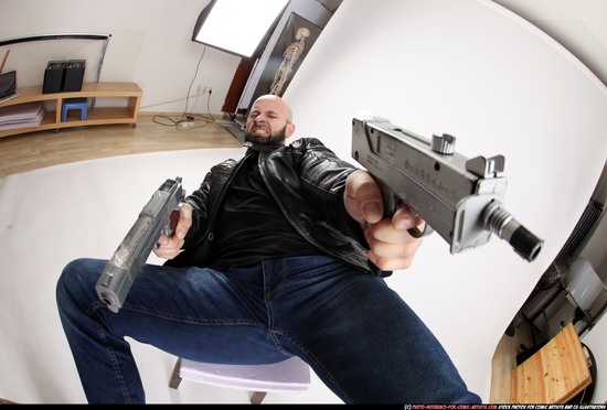 Man Adult Athletic White Fighting with submachine gun Moving poses Casual