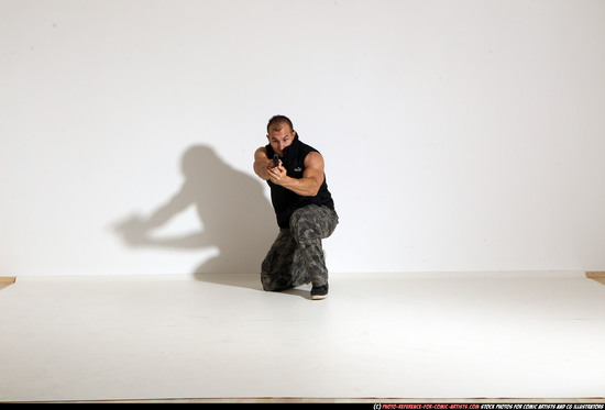 Man Adult Athletic White Fighting with gun Moving poses Army