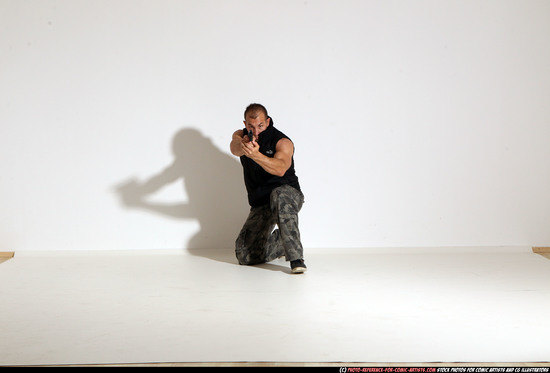 Man Adult Athletic White Fighting with gun Moving poses Army