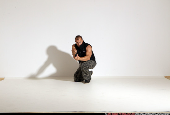 Man Adult Athletic White Fighting with gun Moving poses Army