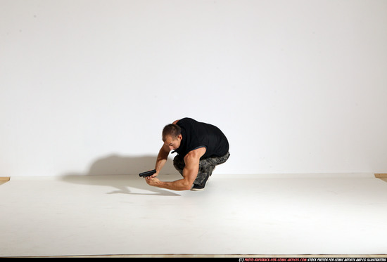 Man Adult Athletic White Fighting with gun Moving poses Army