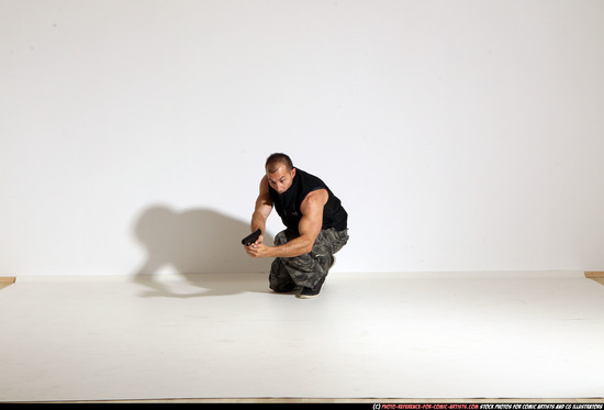 Man Adult Athletic White Fighting with gun Moving poses Army