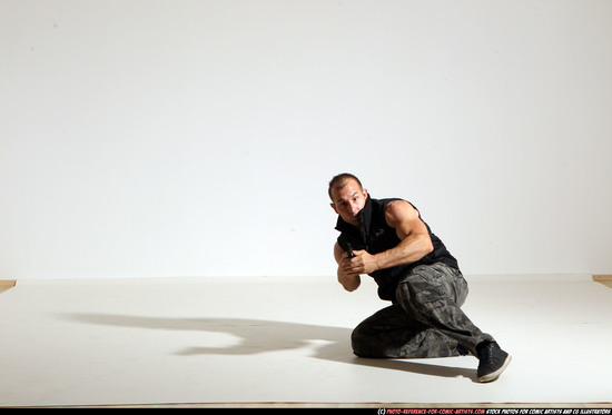 Man Adult Athletic White Fighting with gun Moving poses Army