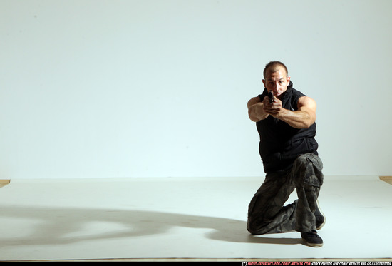 Man Adult Athletic White Fighting with gun Moving poses Army