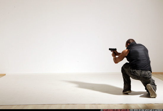 Man Adult Athletic White Fighting with gun Moving poses Army