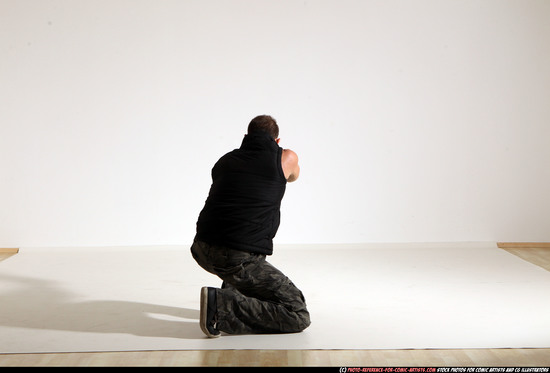 Man Adult Athletic White Fighting with gun Moving poses Army