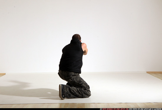 Man Adult Athletic White Fighting with gun Moving poses Army