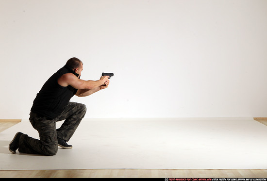 Man Adult Athletic White Fighting with gun Moving poses Army