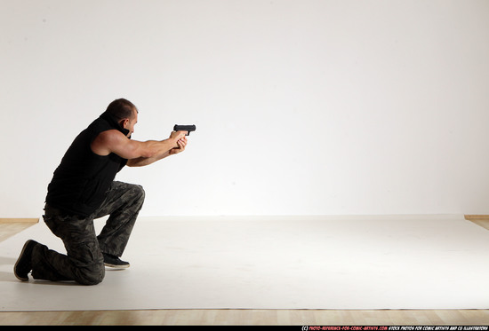 Man Adult Athletic White Fighting with gun Moving poses Army