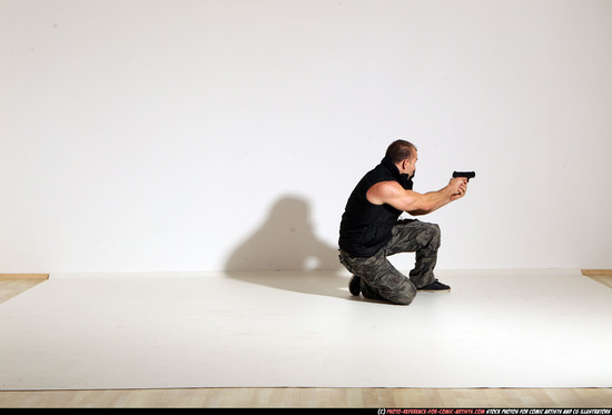 Man Adult Athletic White Fighting with gun Moving poses Army