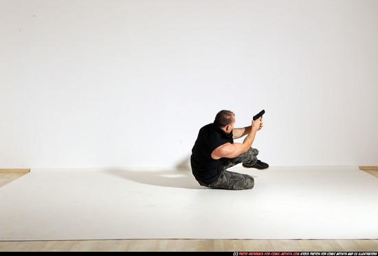 Man Adult Athletic White Fighting with gun Moving poses Army