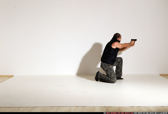 Man Adult Athletic White Fighting with gun Moving poses Army