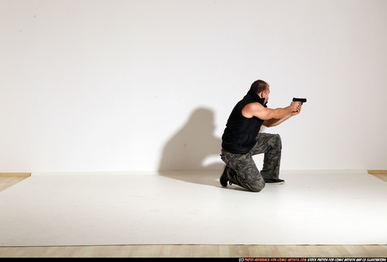 Man Adult Athletic White Fighting with gun Moving poses Army