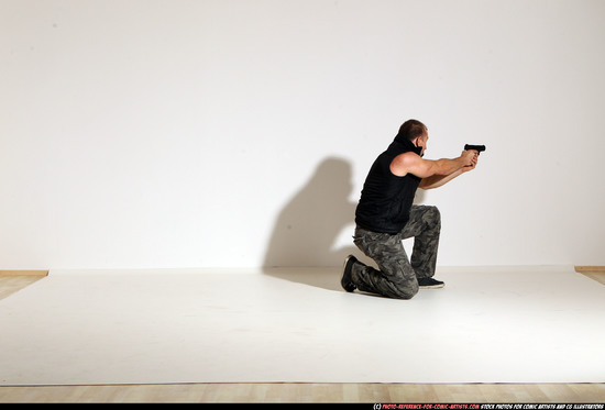 Man Adult Athletic White Fighting with gun Moving poses Army